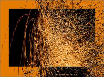 Bright orange sparks from a fire.